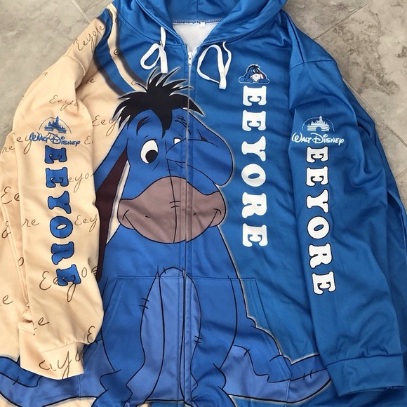 Disney Tops - Disney Eeyore Hoodie 3XL Full Print Zip Up Winnie The Pooh Graphic Blue Adult